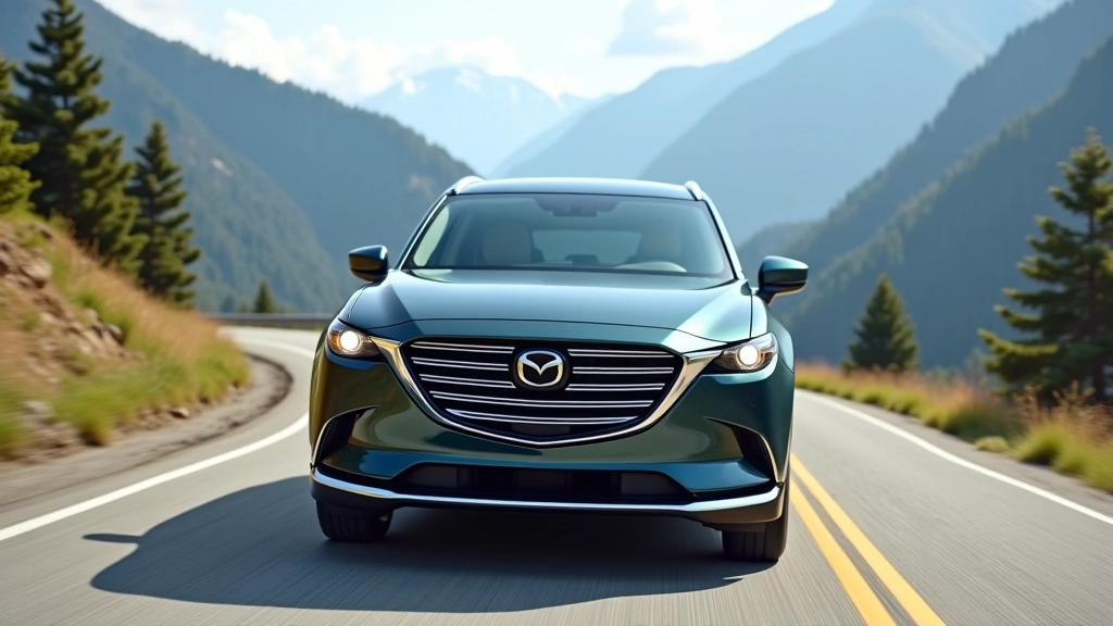 Mazda CX-9 on Calgary mountain road with scenic landscape and clear skies