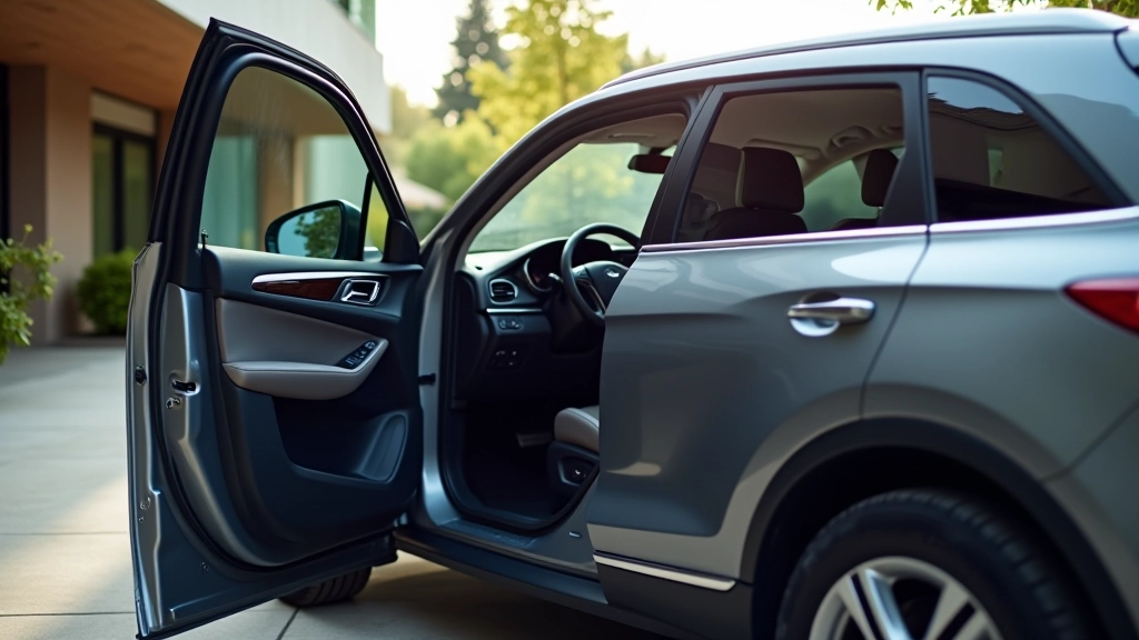 Toyota Highlander driver's side door open wide, showing comfortable entry height and spacious cabin access