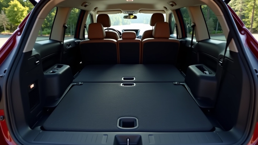 Toyota Highlander rear cargo area with third-row seats folded, showing spacious cargo floor and storage capacity
